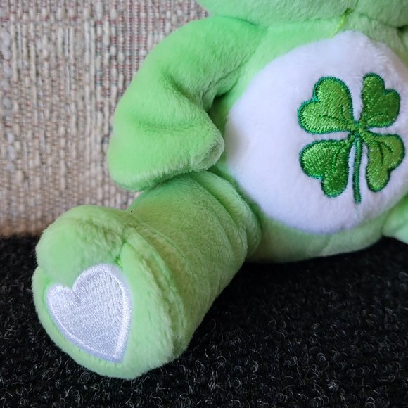 CARE BEARS Good Luck Bear + Baseball Cap 8” Plush Shamrock Four Leaf Clover 2004 - Picture 3 of 8